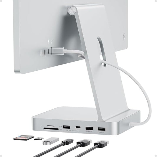 USB C HUB for iMac 24 inch 2021/2023/2024, PULWTOP USB Hub Adapter iMac Accessories for i-Mac M1/M3/M4 with USB C 10Gbps 3*USB A SD/TF, Docking Station Support Expand M.2 SSD (Not Included), Silver