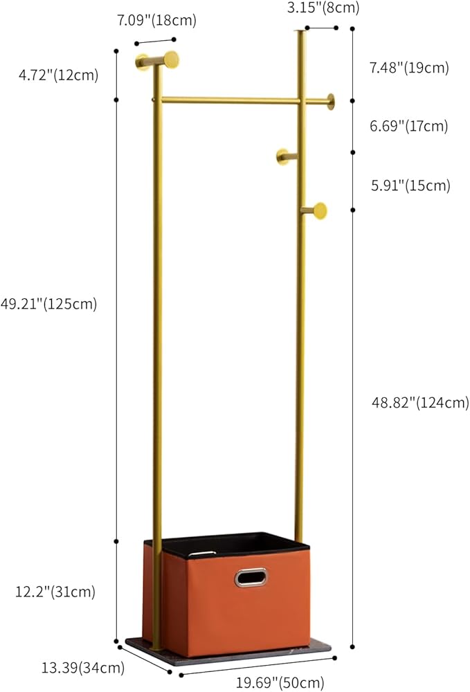 Coat Rack Freestanding with Storage Basket Heavy Duty Clothes Rack Marble Base Modern Coat Stand for Bedroom Living Room Hotel 13.39" D x 19.69" W x 68.9" H (Gold)