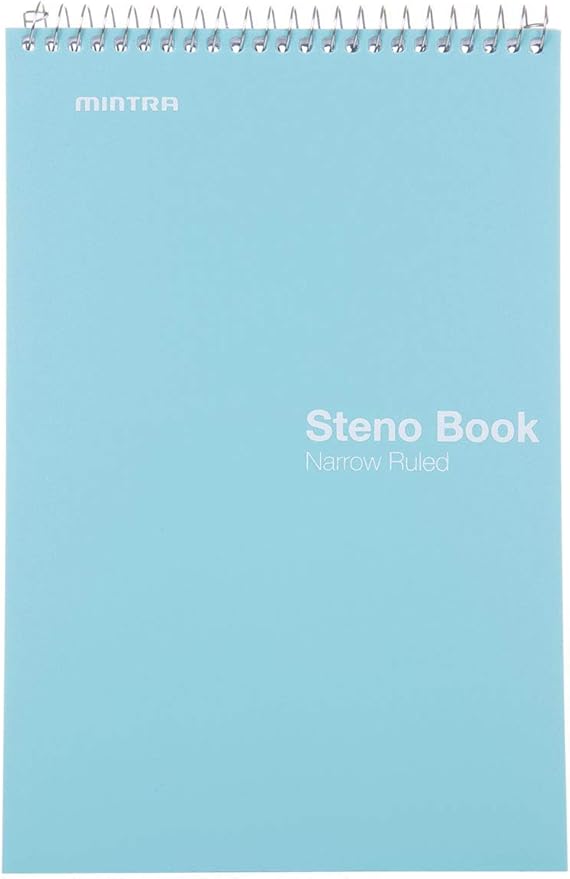 Mintra Office Steno Book - (BRIGHTS - Purp/Wht/Teal/Orange) - 6inx9in, 100 Sheets, 8 Pads/Pack, Narrow Ruled - Poly Cover, Notebook for writing notes in school, university, college, work, office