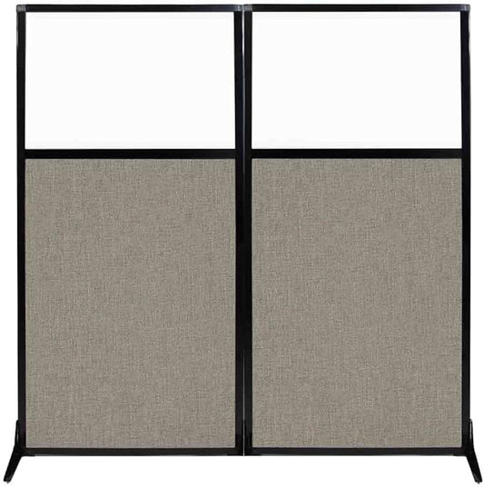 Versare Workstation Partition | Portable Wall Divider | Modern Office Cubicle | Free Standing Privacy Screen | Flexible Work Space | 66" x 70" W/Window, Warm Pebble Fabric Panels