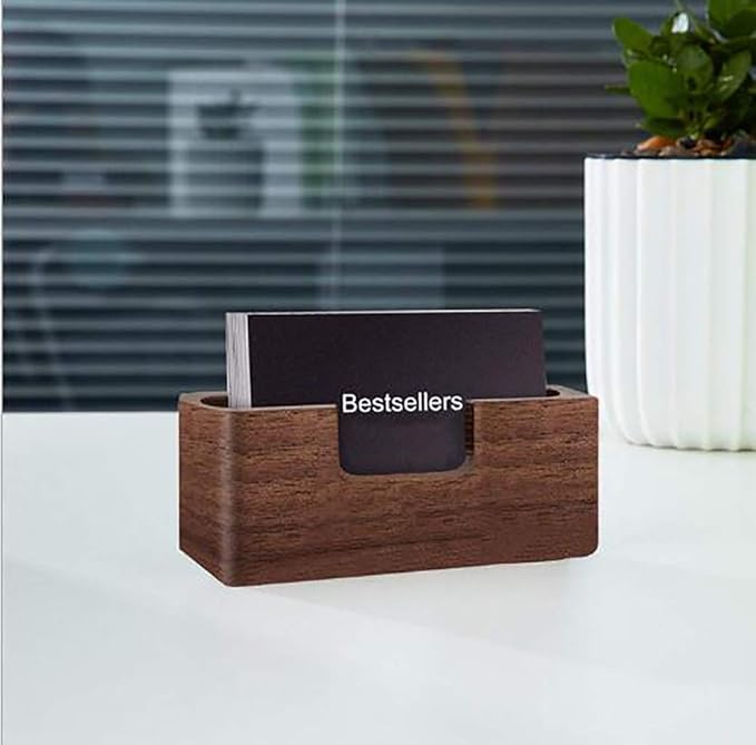 Wood Business Card Holder, Tabletop Walnut Name Card Holder, Office Desktop Wooden Business Card Stand, 50 Cards
