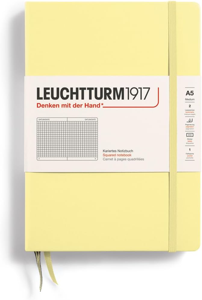 LEUCHTTURM1917 - Notebook Hardcover Medium A5-251 Numbered Pages for Writing and Journaling (Vanilla, Squared)