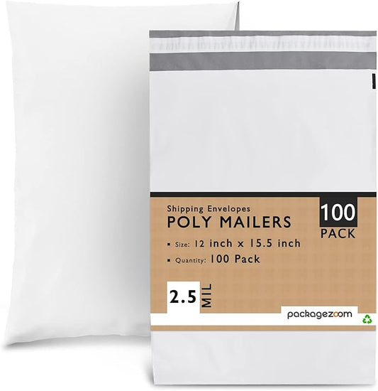 PackageZoom Poly Mailers 12x15.5 100 Pcs Self-Seal Shipping Envelopes For Businesses, Strong Adhesive Mailing Bags, Tear & Water-Resistant Protective Shipping Bags Light Grey