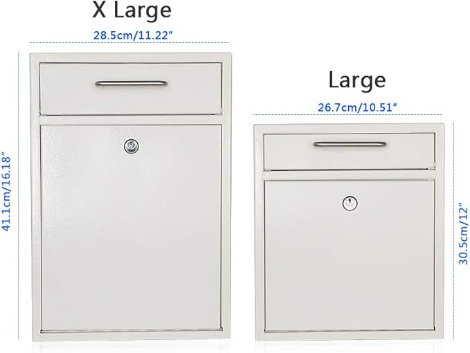 KYODOLED Steel Key Lock Mail Boxes Outdoor, Locking Wall Mount Mailbox, Security Key Drop Box, Collection Boxes,16.2H x 11.22L x 4.72W Inches, White X Large
