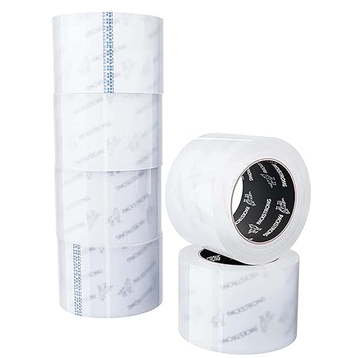 Packstrong Industrial Grade Clear Packing Tape 6 Rolls - 110 Yards per Roll - 3" Wide x 2.5 mil Thick, Acrylic Adhesive Heavy Duty Tape for Box Office Moving Packaging Shipping