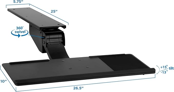 Mount-It! Sit Stand Keyboard Tray, Height Adjustable Under Desk Keyboard and Mouse Drawer, Full Motion Standing Design with 13.4 Inches of Vertical Adjustment, 26.5 in Wide Platform