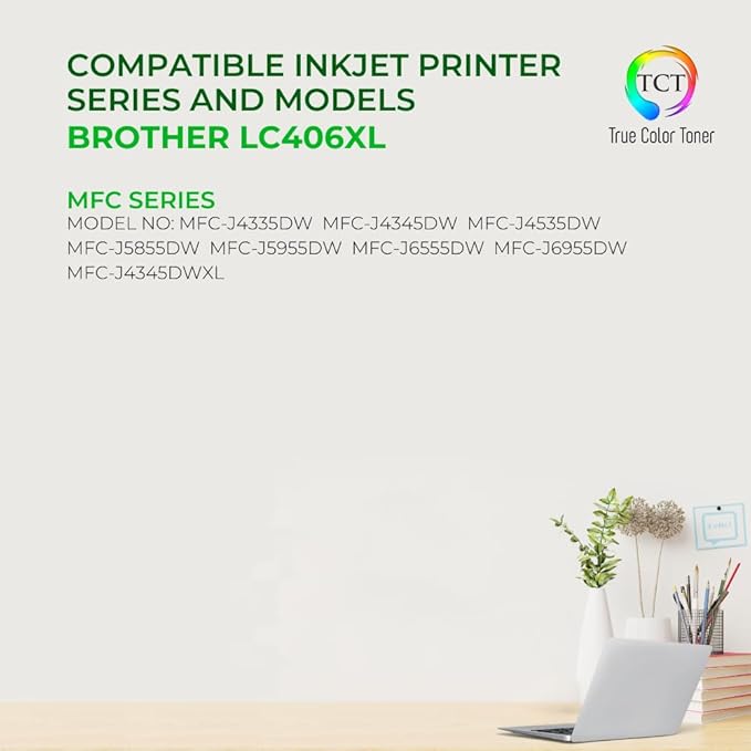 TCT LC406XL Black Ink Cartridge 2 Pack - Compatible Replacement for Brother LC406XL LC406XLBK Black High Yield Works with Brother MFC-J4335 J4345 J4535 J5855 J5955 Printers (6,000 Pages)