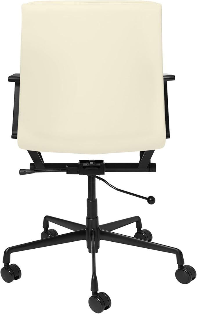 Laura Davidson Furniture SOHO II Padded Management Office Chair - Mid Back Desk Chair with Arm Rest, Swivel & Cushion Availability, Made of Faux Leather, Sand with Black Frame, Computer Chair