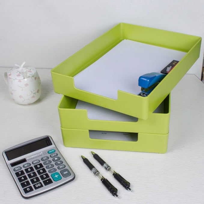 Letter-Size Tray, A4 Plastic Paper Holder File Organizer, Stackable Letter Tray for Office, School, Home Storage (Green)