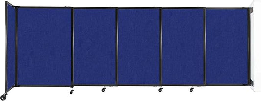 Wall-Mounted Sliding StraightWall Room Divider | Adjustable Widths | Locking Wheels | Room Separator | Up to 11'3" Wide x 4' Tall Royal Blue Fabric Panels