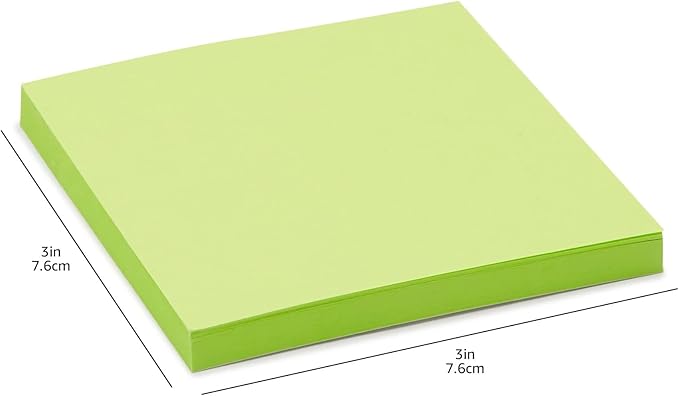 Amazon Basics Sticky Notes, 3x3 Inches, Assorted Colors Self-Stick Pads, Easy to Post for Home, Office, Notebook, 70 sheets/Pad, Pack of 12