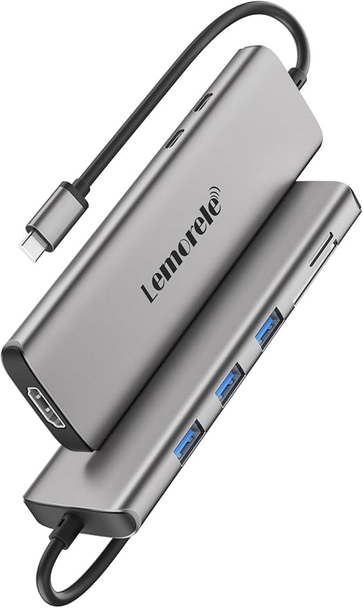Lemorele 8-in-1 USB C Hub Multiport Adapter, USB-C Hub with 4K HDMI Output, 100W Power Delivery, USB 3.0 5Gbps Port, SD/TF Card Reader Adpater, Compatible for MacBook Pro, XPS, Chromebook and More
