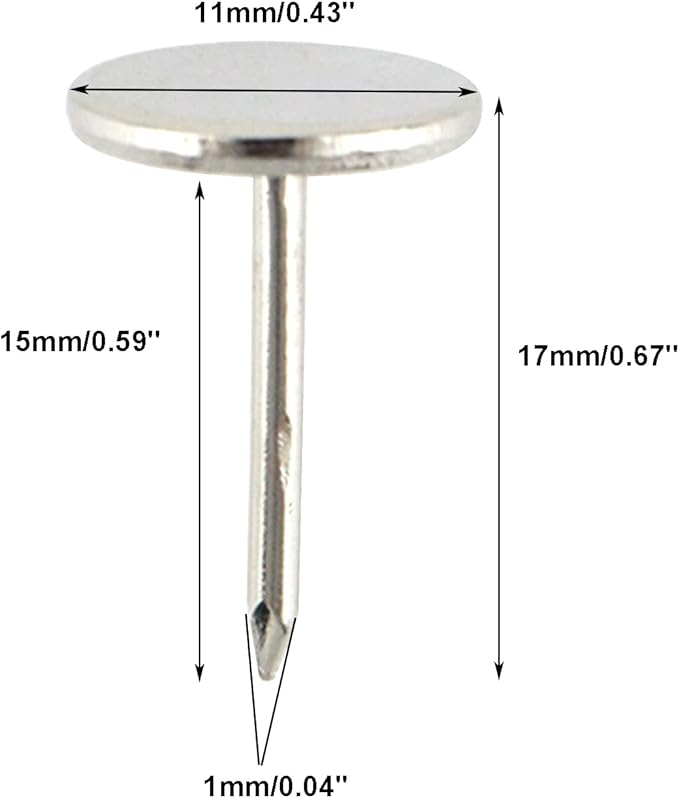 100Pcs Flat Head Upholstery Tacks Home Furniture Decor Tack Upholstery Nails Pushpin Thumb Tacks,Silver Tone (11mmx17mm)