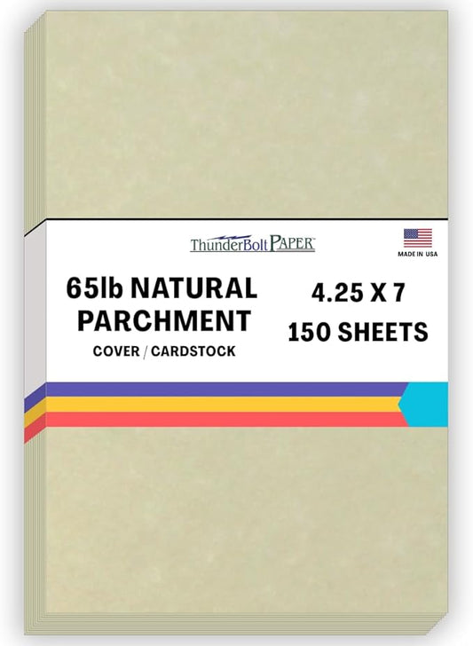 150 Natural Parchment 65lb Cover Paper Sheets 4.25 X 7 Inches Quarter Legal Size Cardstock Weight - Printable Old Parchment Semblance