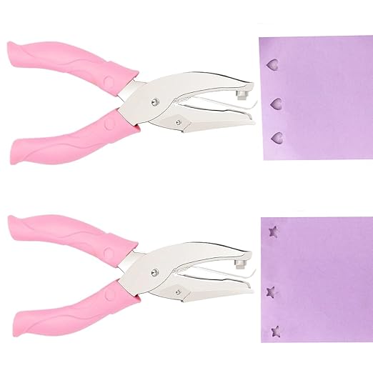 2 Pieces Metal Handheld Hole Paper Punches, Heart and Star Shape Single Hole Paper Punch with Pink Soft Grip Handles, Tag Puncher Set for DIY Craft Tags, Clothing Tickets, Scrapbook Tools