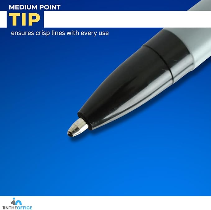 1InTheOffice Ballpoint Pens, Medium Point, Black Ink, 1.0mm, 12 Pack