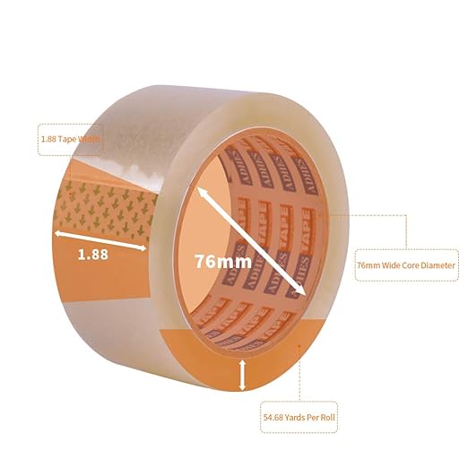 ADHES Shipping Tape Packaging Tape Packing Tape for Moving Boxes, 54.68yard Per Roll 1.88inch Width 2.6Mil Thickness