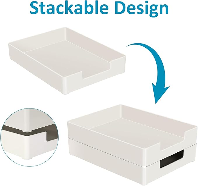Letter Tray/Paper Tray Organizer for Desk/Stackable Letter Tray Paper Holder File Organizer for Office Supplies School Home Desk Accessories (White) 2Pcs