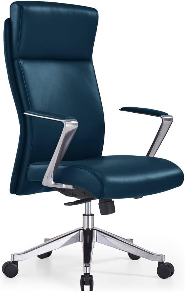 ZURI Draper Leather Executive Chair with Aluminum Frame Dark Teal
