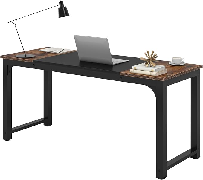 Tribesigns 63” Executive Desk, Large Office Computer Desk with Thicken Frame, Modern Simple Workstation Business Furniture for Home Office, Rustic Brown/Black, 63'' W x 23.6'' D
