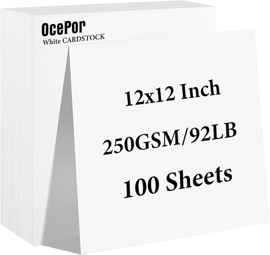 OcePor 100 Sheets White Cardstock 12” x 12”, 92lb/250gsm Black Card Stock, Thick Card Stock Paper, Heavy Cardstock Paper for Printer, Resume, Scrapbooks, Art, Crafts, Business Cards