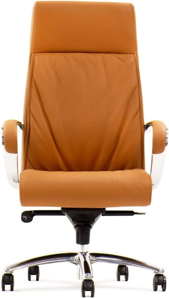 ZURI Forbes Genuine Leather Aluminum Base High Back Executive Chair - Tan