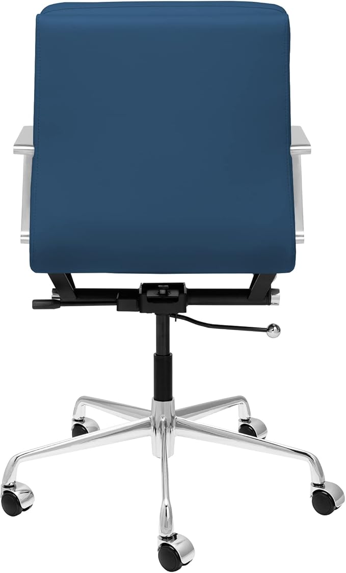 Laura Davidson Furniture SOHO II Padded Management Office Chair - Mid Back Desk Chair with Arm Rest, Swivel & Cushion Availability, Made of Faux Leather, Blue, Computer Chair