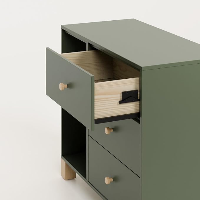 Storkcraft California 3 Drawer Combo Dresser (Olive with Driftwood) – GREENGUARD Gold Certified, Interlocking Drawer System, Pre-Installed Drawer Tracks for Easier Assembly, Spacious Cabinet