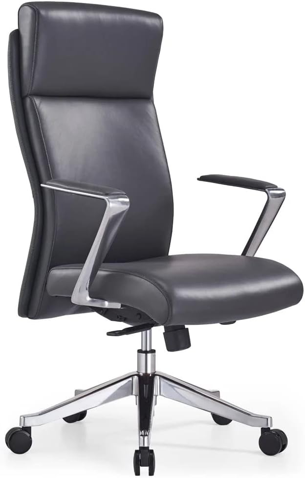 ZURI Draper Leather Executive Chair with Aluminum Frame- Dark Grey