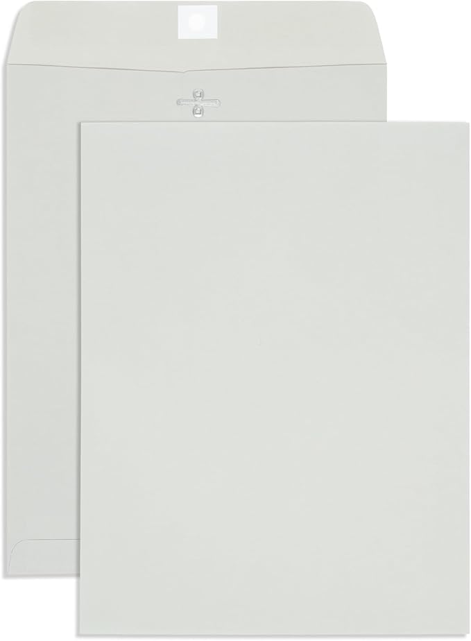 Blue Summit Clasp Envelopes, 9 x 12-Inch, Thick 28lb Gray Kraft Paper, Clasp with Gummed Seal, 100 Envelopes