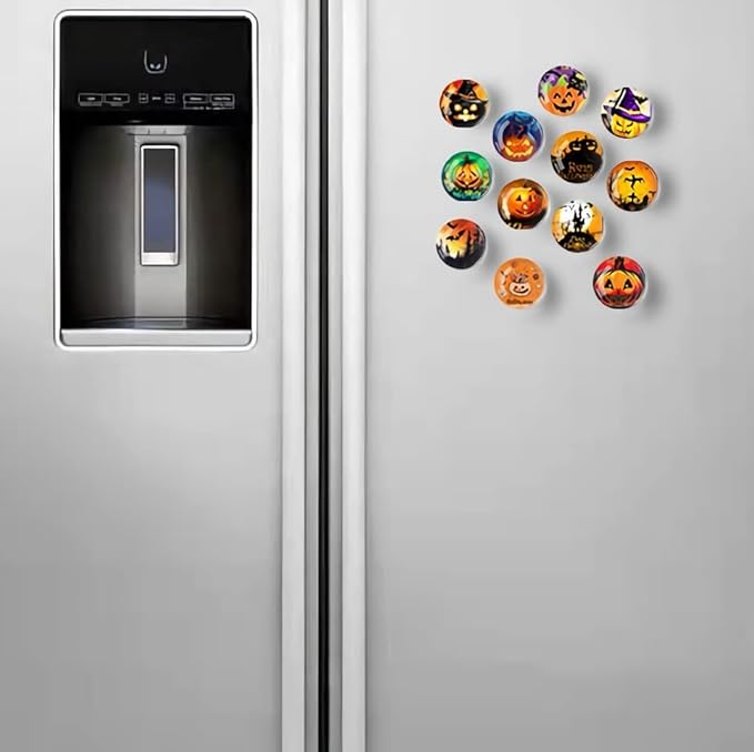 12Pcs Glass Strong Magnetic Refrigerator Magnet Fridge Sticker,Halloween Crystal Fridge Magnets Decoration for Crafts,Strong Fridge Magnets for Kitchen,School,Office Whiteboard,Cabinet and Dishwasher