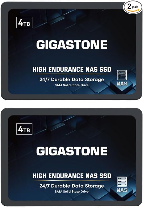 Gigastone 4TB NAS SSD Drive (2-Pack) 24/7 Durable High Endurance RAID Data Storage Network Attached Storage 2.5" SATA Internal Solid State Hard Drives
