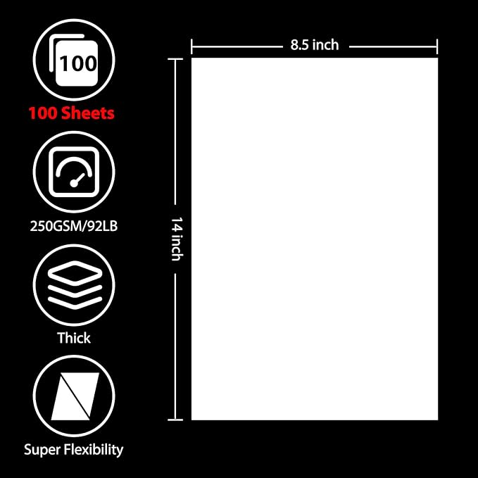 OcePor 100 Sheets White Cardstock 8.5” x 14”, 92lb/250gsm Black Card Stock, Thick Card Stock Paper, Heavy Cardstock Paper for Printer, Resume, Scrapbooks, Art, Crafts, Business Cards