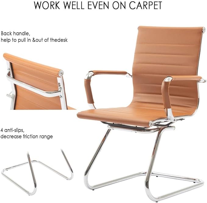 Office Desk Chair No Wheels Set of 6 PU Leather Computer Chairs Mid Back Guest Chairs for School Reception Conference Waiting Room, Terracotta