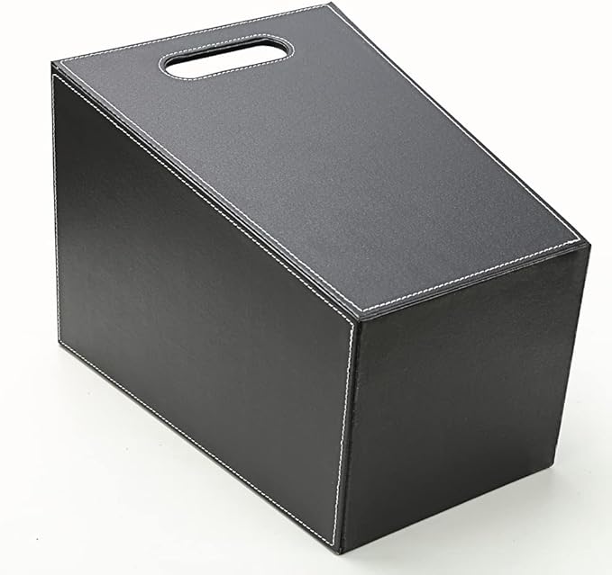 KINGFOM Classic Pu Leather Trash Can Wastebasket, Garbage Container Bin with Handles for Bathrooms, Powder Rooms, Kitchens, Home, Office and and High Class Hotel Square Black