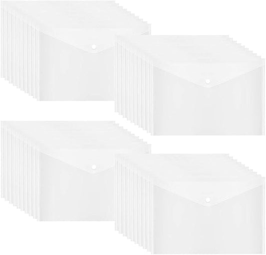 40pcs Plastic Envelopes with Button Snap Closure, Clear Poly Folders for Documents, Letter Size, A4 Size, for School and Office Supplies