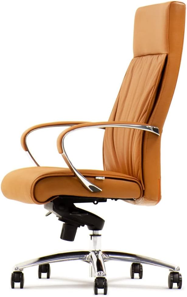 ZURI Forbes Genuine Leather Aluminum Base High Back Executive Chair - Tan