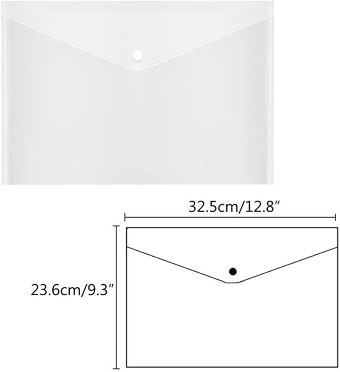 Plastic Envelopes with Button Snap Closure, 20pcs Clear Poly Folders for Documents, Letter Size, A4 Size, for School and Office Supplies