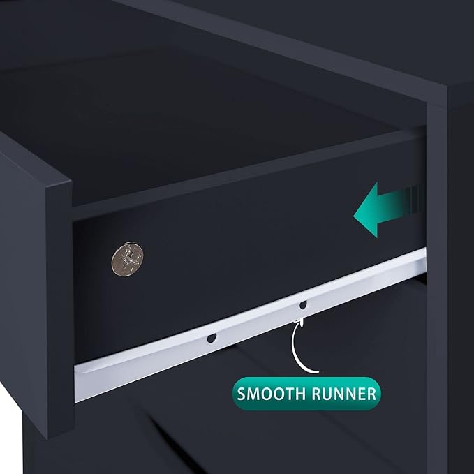 Naomi Home 7 Drawer Office File Cabinet, Storage File cabinets for Home Office, Office Organization Filing Cabinet with Wheels, Printer Stand with Storage, 180 lbs Capacity – Black