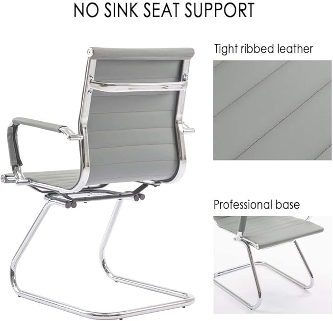 Office Desk Chair Set of 6,No Wheels PU Leather Computer Chairs Mid Back Guest Chairs with Seld Base for School/Reception/Conference/Waiting Room,Grey