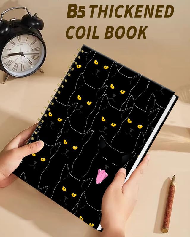 iampanda Spiral Journal Notebook,Strong Twin-Wire Binding with Premium Paper for Women,60 Sheets B5 College Ruled Notebook/Journal,Perfect for School Office Work,Black Cats