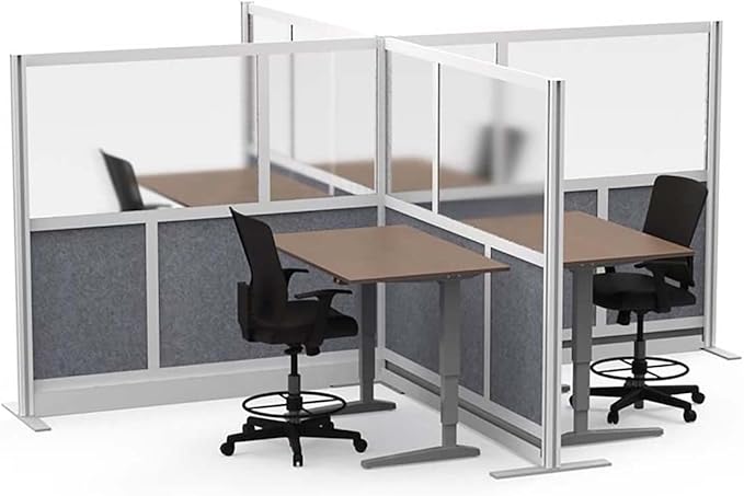 Stand Up Desk Store Expanse Modular Wall | 70'' x 70'' Wall | Expandable Partition Room Divider with Rearrangeable Frosted Acrylic & Sound Absorbent Panels (Silver Frame)