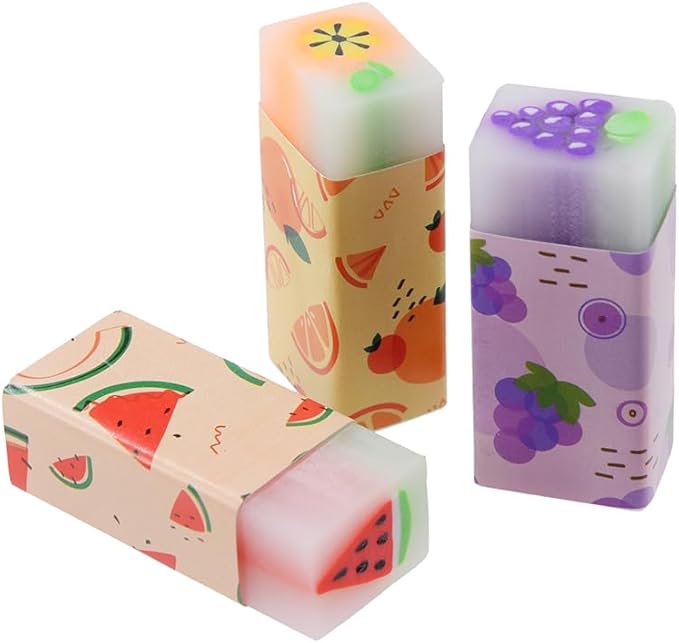18 Pack Fruit Erasers, Kawaii Jelly Erasers for Kids, Rectangular, Colorful, Thermoplastic Elastomer (TPE) Material, Fun Eraser