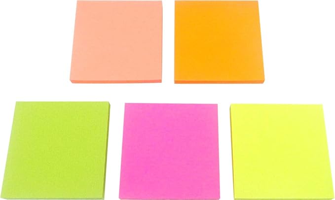 Sticky Full Adhesive Notes,3 1/3 x 3 Inches,80 Sheets/Color,Self-Stick Notes,5 Colors/Pack,400 Sheets Total,4A 303-Full Adhesive-400