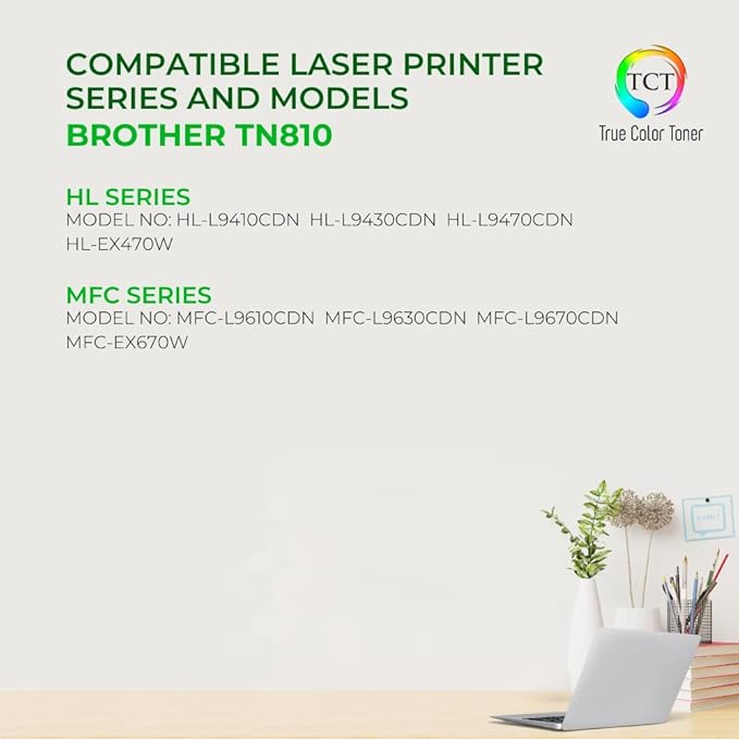 TCT TN810 Toner Cartridge 4 Pack - Compatible Replacement for Brother TN810 TN-810 Works with Brother HL‐L9410CDN L9430CDN MFC‐L9610CDN Printers (Black Cyan Magenta Yellow)