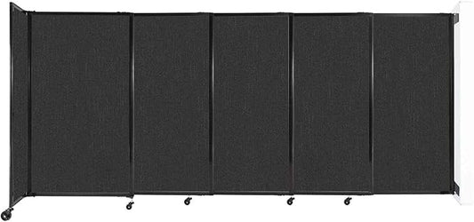 Wall-Mounted Sliding StraightWall Room Divider | Adjustable Widths | Locking Wheels | Room Separator | Up to 11'3" Wide x 5' Tall Black Fabric Panels