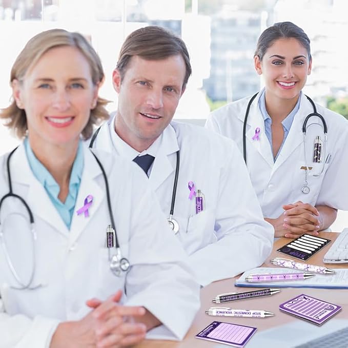 48 Domestic Violence Awareness Month Supplies Stop Domestic Violence Sticky Notes and Ballpoint Pens with Purple Ribbon Against Violence DV Survivor Support Gifts October Awareness Month Gift