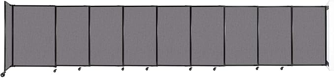 Wall-Mounted Sliding StraightWall Room Divider | Adjustable Widths | Locking Wheels | Room Separator | Up to 19'9" Wide x 4' Tall Slate Fabric Panels