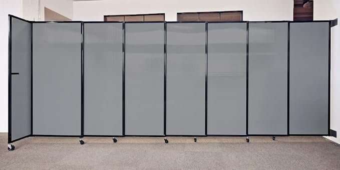 Wall-Mounted Sliding StraightWall Room Divider | Adjustable Widths | Locking Wheels | Room Separator | Up to 19'9" Wide x 4' Tall Papaya Fabric Panels
