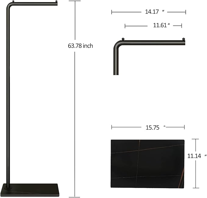 Metal Coat Rack, Modern Clothing Tree with Heavy-weight Slate Base, Small Coat Stand for Entryway/Bedroom/Hallway, Standing Plant Hanger, Matte Black